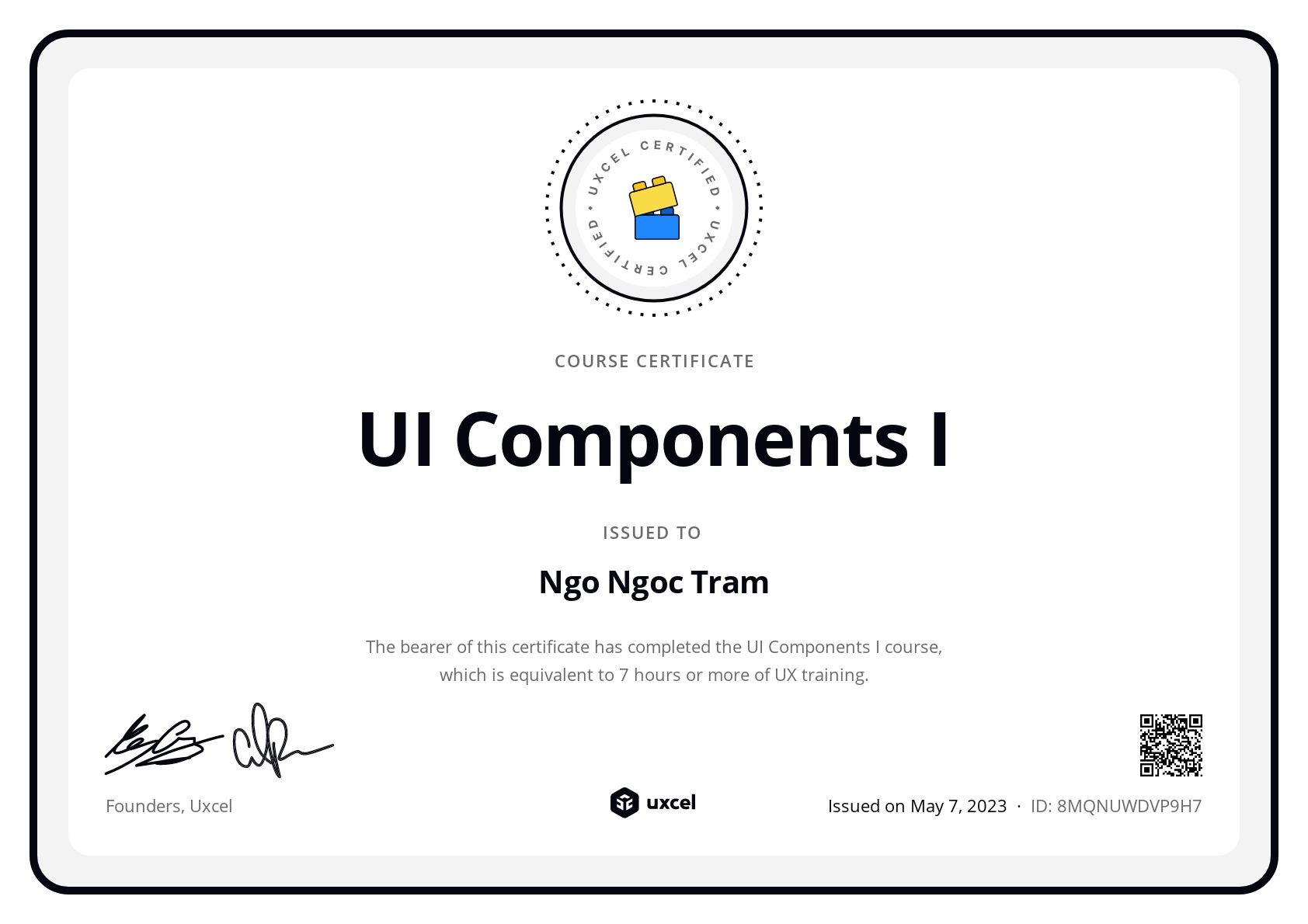 Ngo Ngoc Tram's certificate